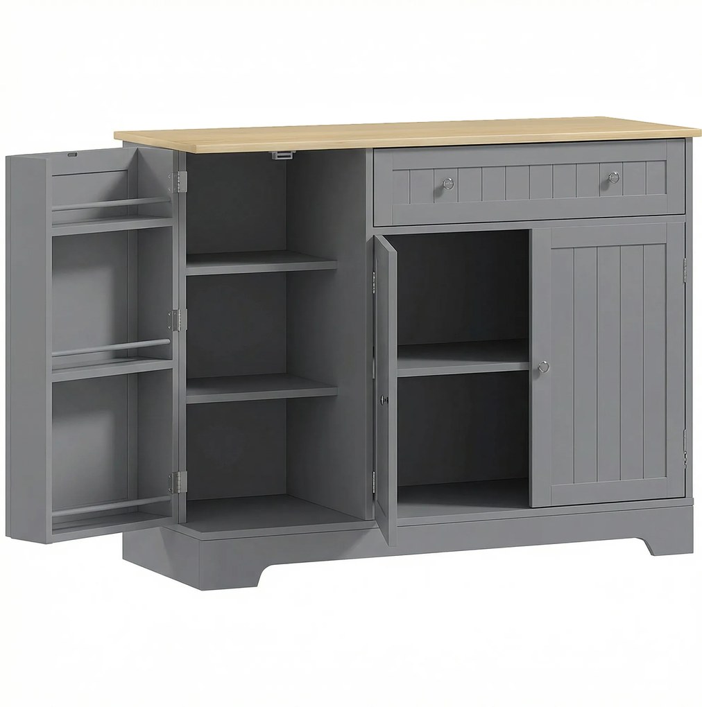HOMCOM Bufet de bucătărie Dulap de bucătărie cu 3 rafturi pe ușă Sertar Rafturi reglabile pentru dining 105x40x83 cm Gri | Aosom Romania