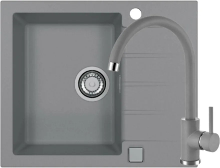 Set chiuveta bucatarie Alveus Cadit 10 gri 59x50 cm si baterie Kati monocomanda