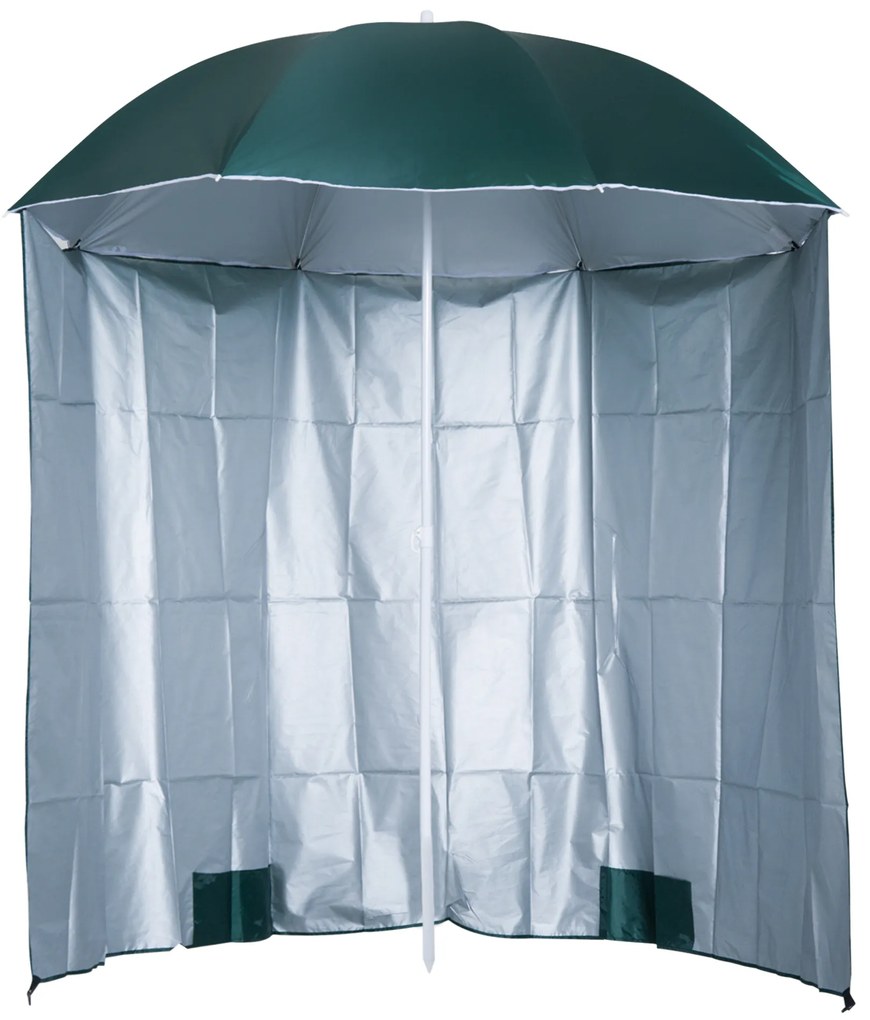 Outsunny Umbrelă de Plajă și Grădină cu Perdea Parasolară, Poliester și Metal, Φ220cm, Verde Închis | Aosom Romania