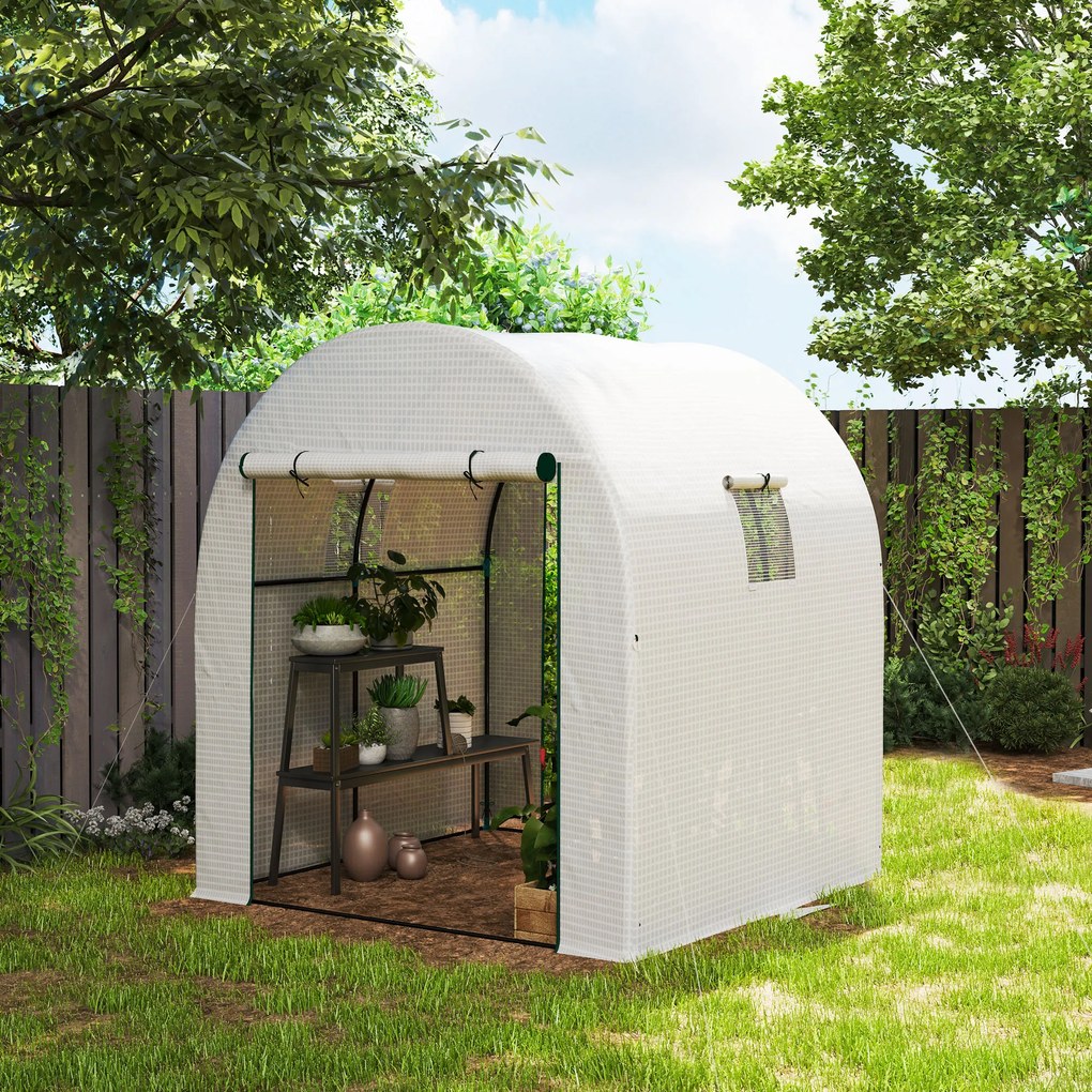 Outsunny Seră Tip Tunel Walk-in cu Acoperire PE Rezistentă la UV, Uși și Ferestre cu Plasă, 1,8 x 1,8 x 2 m, Verde | Aosom Romania
