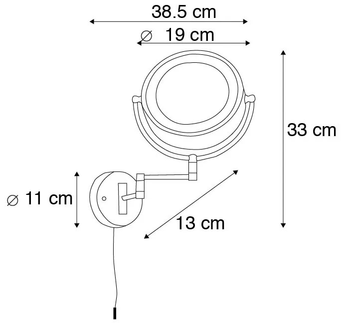 Oglinză de perete de design neagră cu LED reglabil IP44 cu cordon de tragere - Vicino