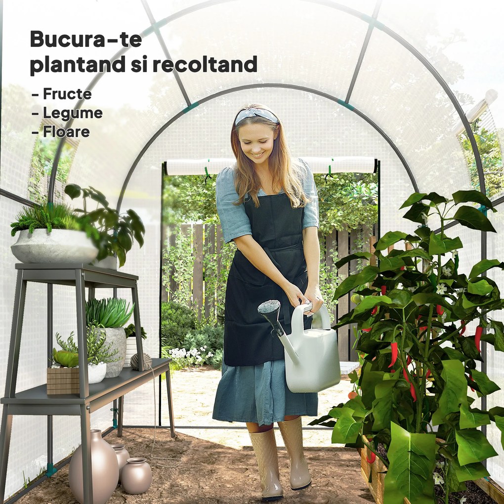 Outsunny Seră Tip Tunel Walk-in cu Acoperire PE Rezistentă la UV, Uși și Ferestre cu Plasă, 1,8 x 1,8 x 2 m, Verde | Aosom Romania