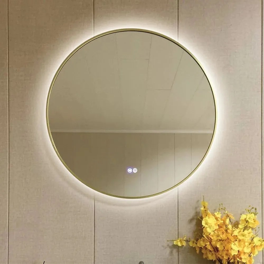 Oglinda cu iluminare si dezaburire Inter Ceramic 80 cm rama aluminiu auriu