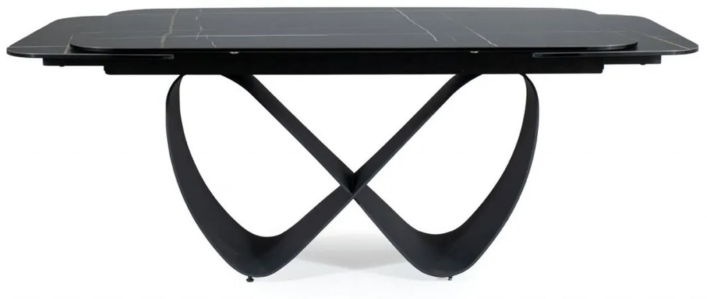Set masa extensibila Infinity Ceramic negru/negru mat - L160-240 cm + 3 scaune Cherry piele olive + 2 scaune Cherry piele gri