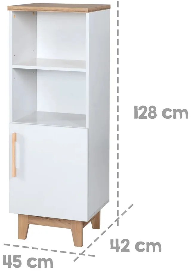 Bibliotecă pentru copii albă cu aspect de lemn de stejar 45x128 cm Finn – Roba