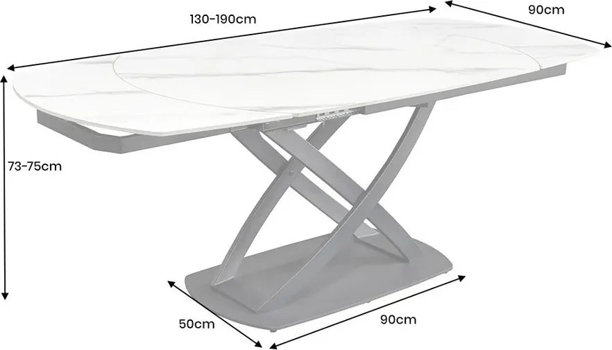 Masa extensibila cu design prin rotire Inception 130-190cm alb marmorat