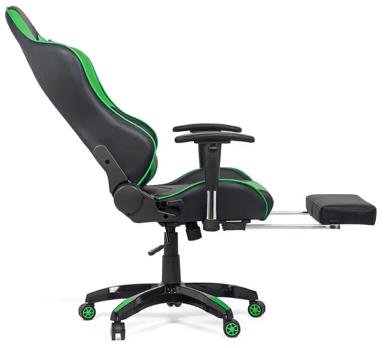 Scaun gaming verde din piele sintetică cu design racing OFF 306