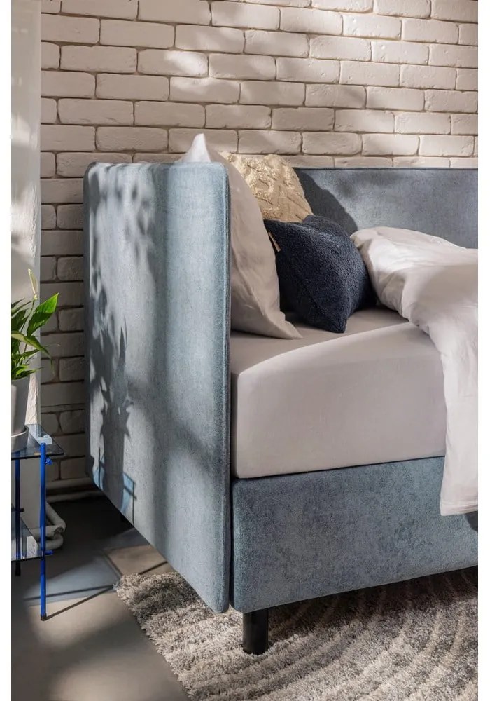Pat albastru tapițat cu spațiu de depozitare cu saltea 120x200 cm Avela – Bonami Selection