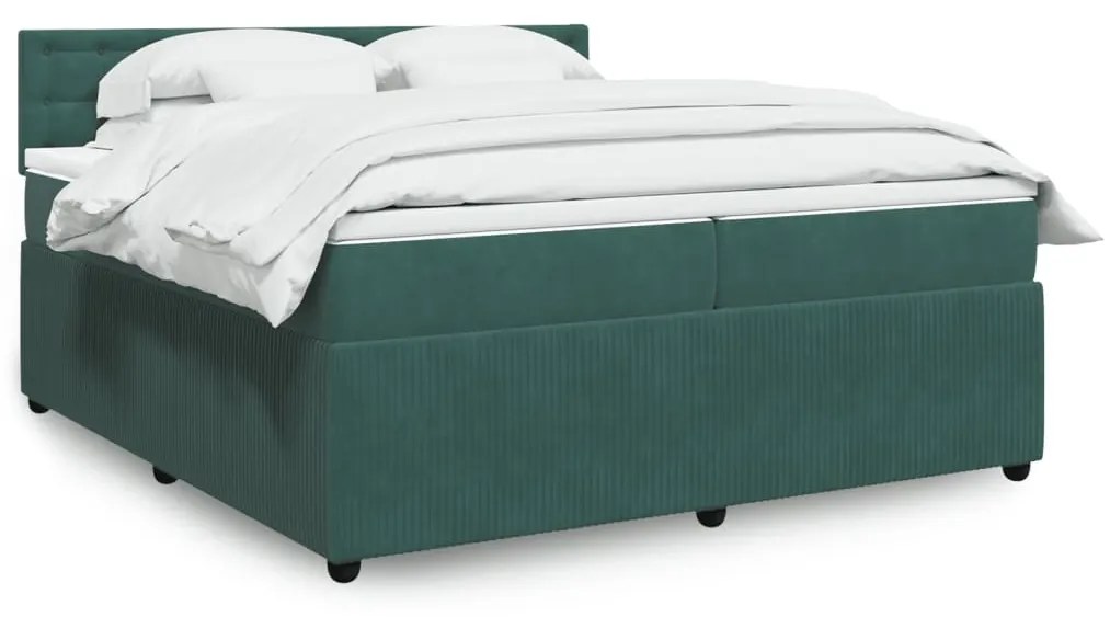 3287845 vidaXL Pat box spring cu saltea, verde închis, 200x200 cm, catifea