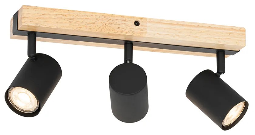 Plafoniera neagră cu lemn 3 lumini reglabile dreptunghiulară - Jeana