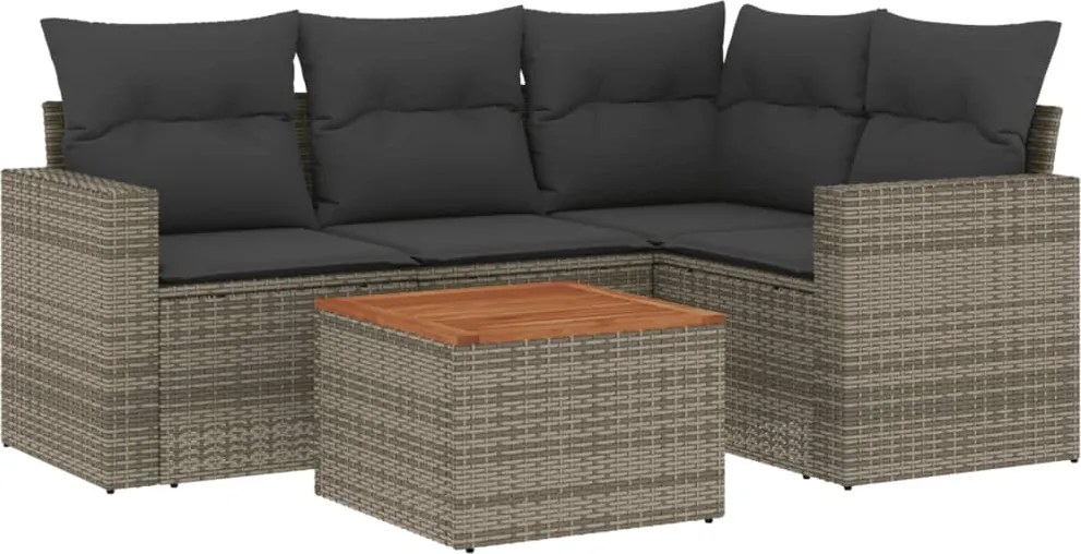 vidaXL Set canapea de grădină cu perne, 5 piese, gri, poliratan