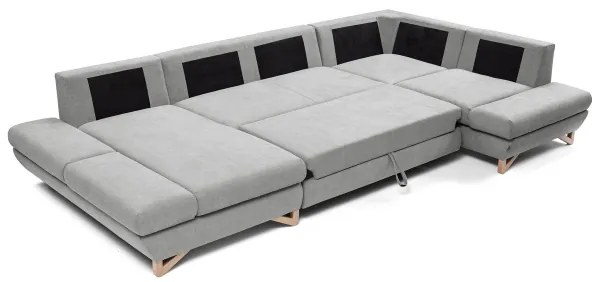 Colțar tapițat extensibil AVESTA în formă de U, cu spațiu de depozitare, gri