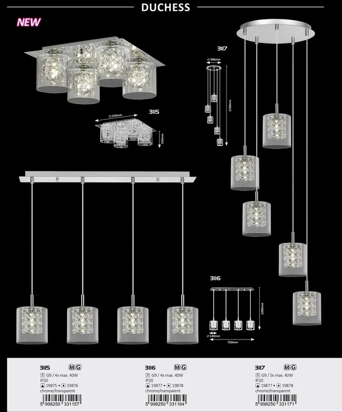 Lustra cu 5 pendule design elegant Duchess crom