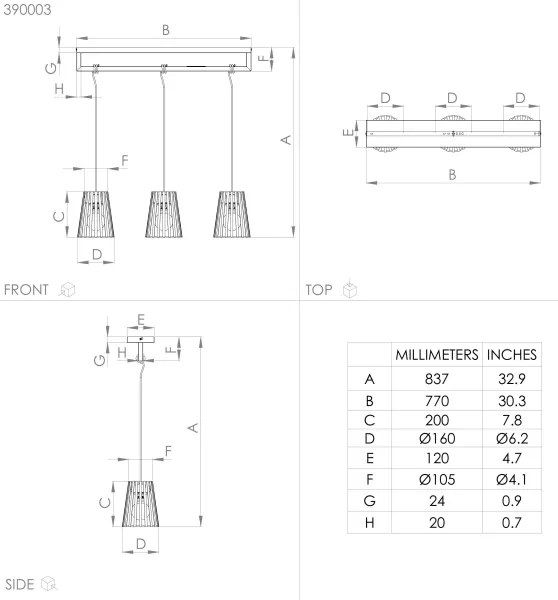Lustră pe cablu Eglo 390003 BOGOTA 3xE27/40W/230V negru