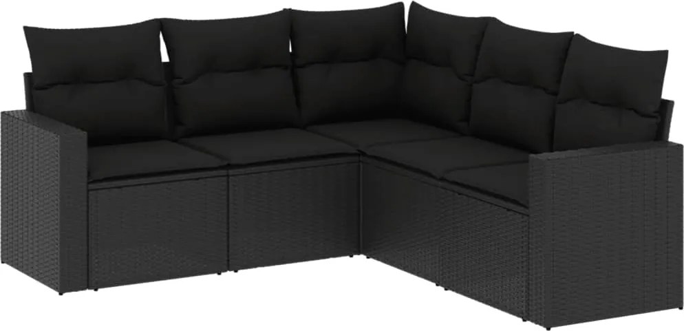 vidaXL Set mobilier de grădină cu perne, 5 piese, negru, poliratan