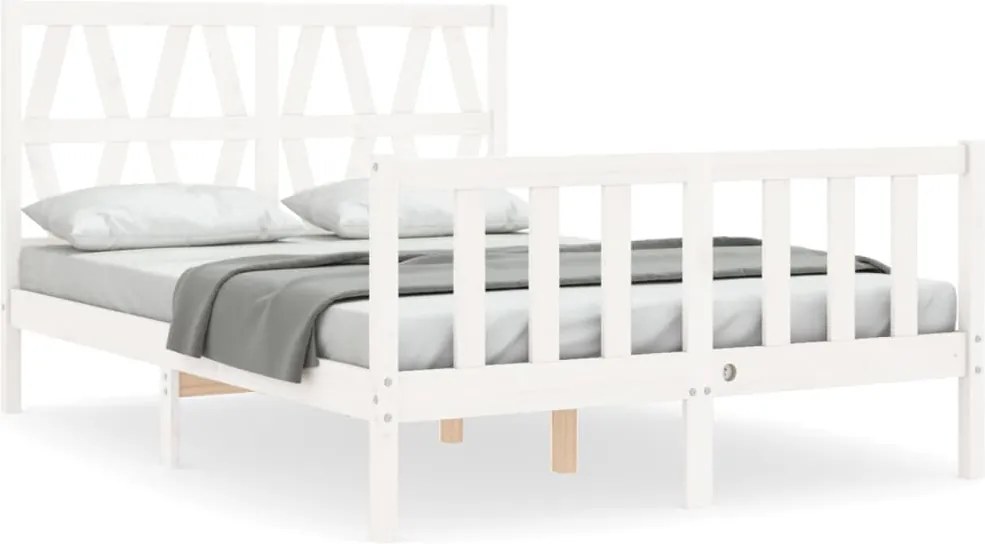 vidaXL Cadru de pat fără saltea, alb, 120x200 cm, lemn masiv pin