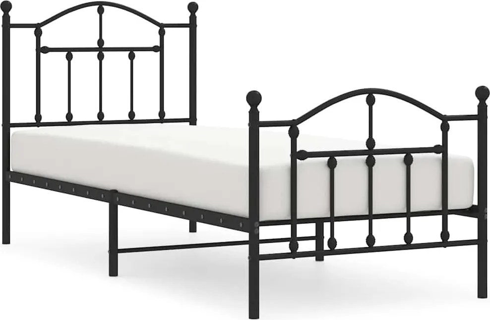 vidaXL Cadru pat metalic cu tăblii de cap/picioare, negru, 90x190 cm