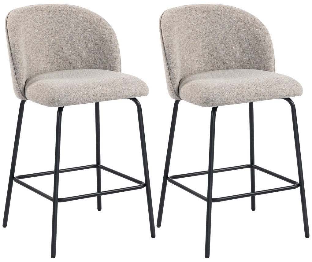 HOMCOM Set 2 Scaune de Bar cu Spătar și Suport pentru Picioare, Acoperire din Material Textil și Picioare din Oțel, Gri | Aosom Romania