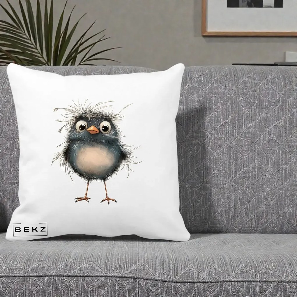 Perna Decorativa Pui Negru Zbarlit cu Pene Fine, 40x40 cm, Alba Mata, Husa Detasabila, Perna Inclusa, BEKZ®