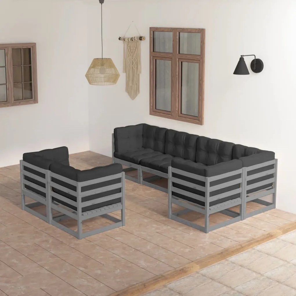 3076696 vidaXL Set mobilier de grădină cu perne, 7 piese, lemn masiv de pin