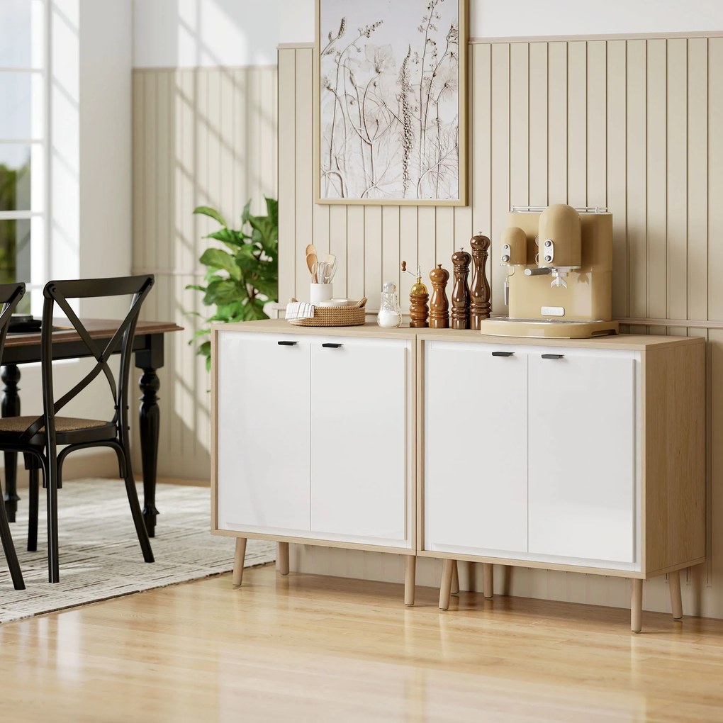 HOMCOM Dulap Modern cu 2 Uși și Raft Reglabil 72x35x77cm Alb și Stejar | Aosom Romania