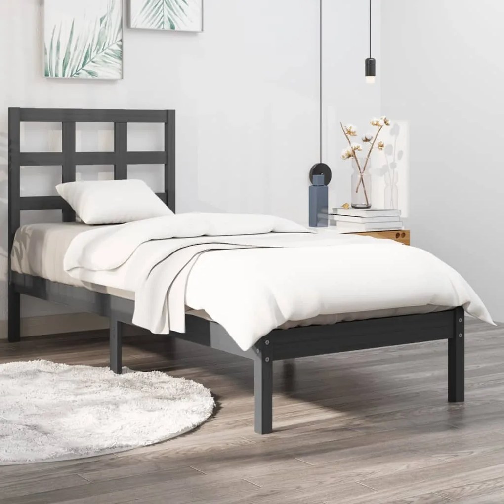 3105457 vidaXL Cadru de pat, gri, 90x200 cm, lemn masiv de pin