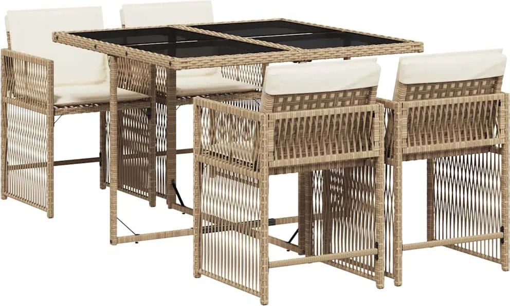 vidaXL Set mobilier de grădină cu perne, 5 piese, bej, poliratan
