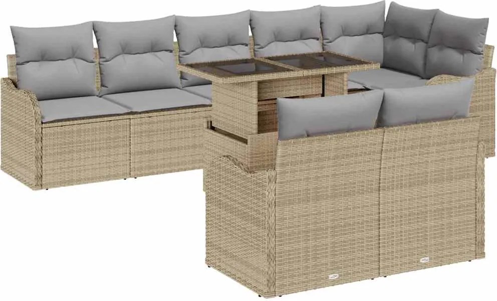 vidaXL Set de lounge cu pernă 9 pcs Bej Rattan poli