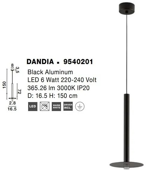 Lustra, Pendul LED design tubular DANDIA