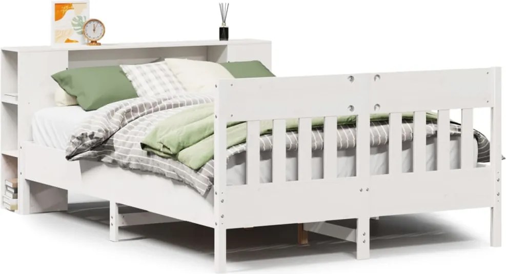 vidaXL Cadru de pat fără saltea, alb, 120x200 cm, lemn masiv pin