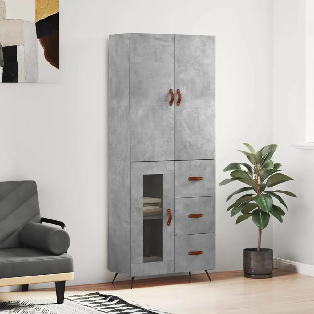 vidaXL Dulap înalt, gri beton, 69,5x34x180, lemn compozit