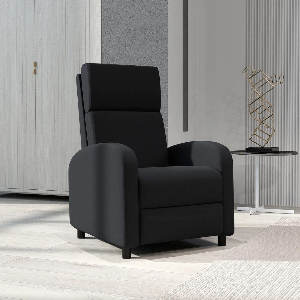 HOMCOM Fotoliu Relax Rabatabil Manual 160° cu Suport pentru Picioare, Fotoliu Ergonomic Tapițat cu Aspect de In pentru Dormitor, Birou, Living și Sufragerie, Negru | Aosom Romania