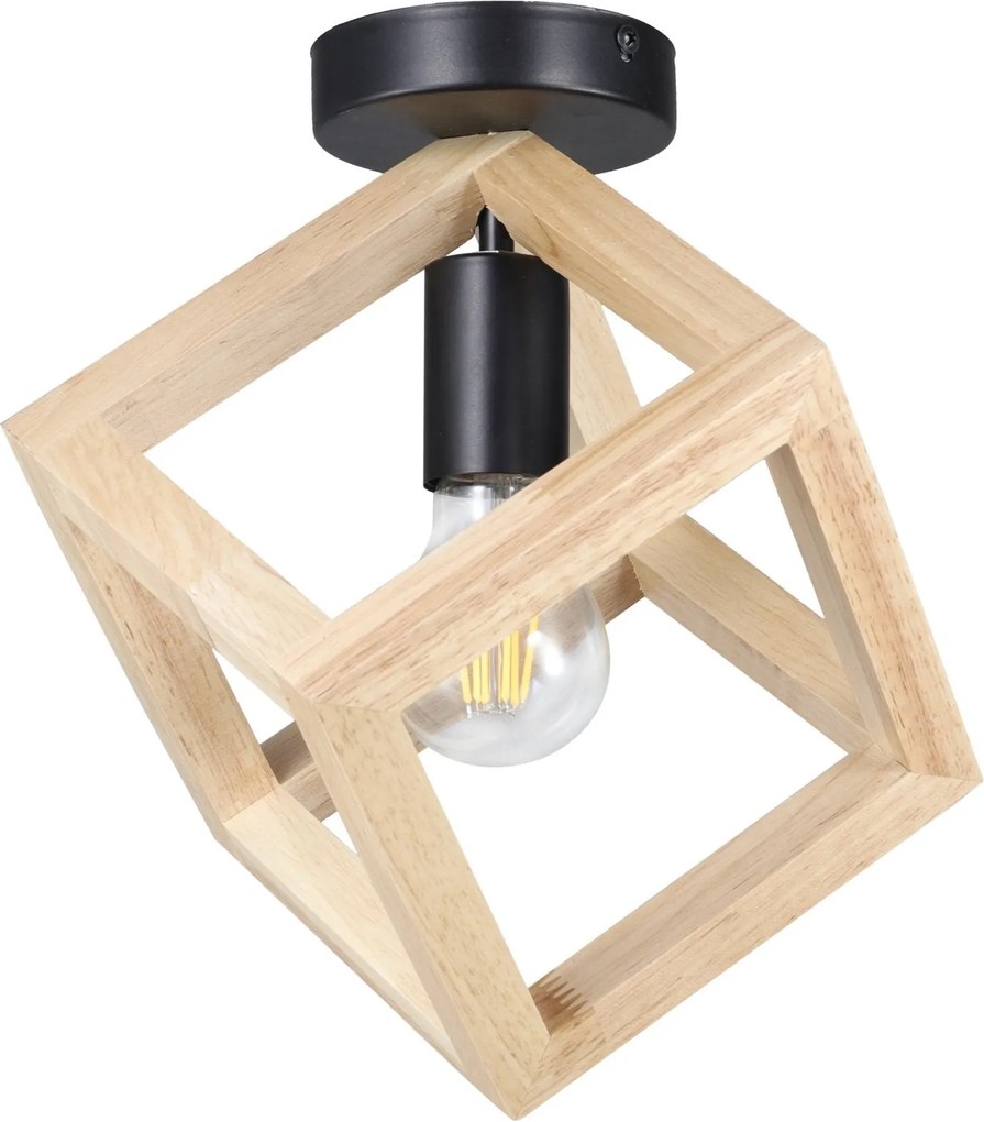 Plafonieră Klausen Rhombus PL1 Relax Lemn Natur 24x22x22 cm, E27 15W, Design Modern, Iluminat Interior Ideal pentru Dormitor, Hol sau Dining