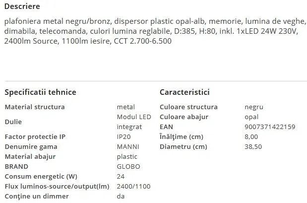 Plafoniera LED moderna cu telecomanda MANNI 24W