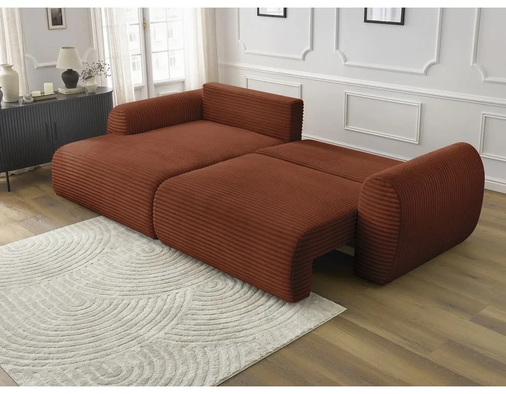 Colțar cărămiziu extensibil cu tapițerie din catifea reiată (cu colț pe partea stângă ) Lucien – Bobochic Paris