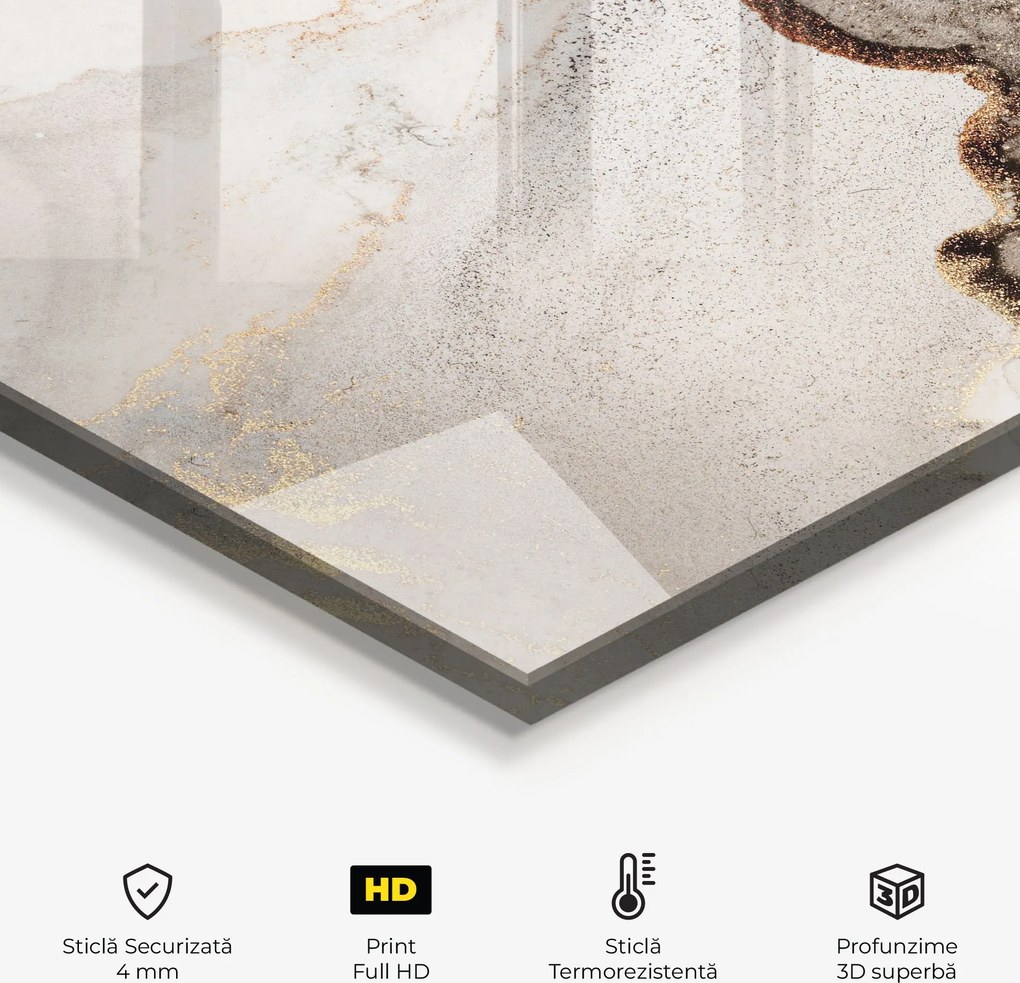 Panou Sticla Bucatarie, 100x100cm, Protectie aragaz, Antistropi, Termorezistent, Abstracte, Marble, Grey Gold Marble Gigapixel Art Scale 0_50x