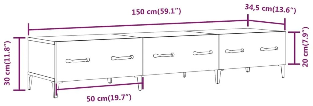 Comoda TV, stejar maro, 150x34,5x30 cm, lemn prelucrat Stejar brun, 1