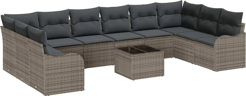vidaXL Set de canapele pentru grădină 11 pcs Gri poliratan