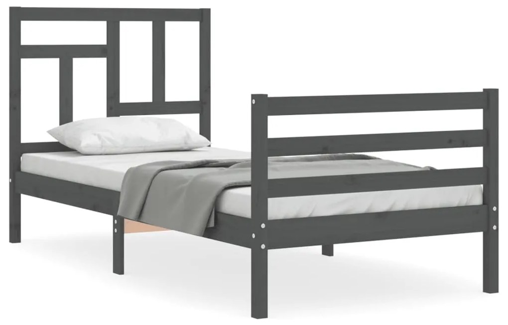 3194948 vidaXL Cadru de pat cu tăblie, gri, 90x200 cm, lemn masiv