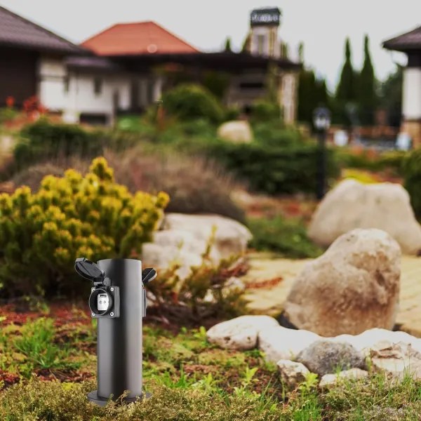 Solight PG10B - Stâlp exterior 2 prize 230V IP44 negru rotund