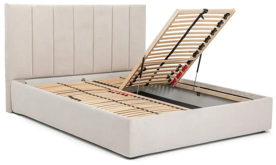 Pat matrimonial bej tapițat cu spațiu de depozitare cu somieră 180x200 cm Thessa Bold Line – Bonami Selection