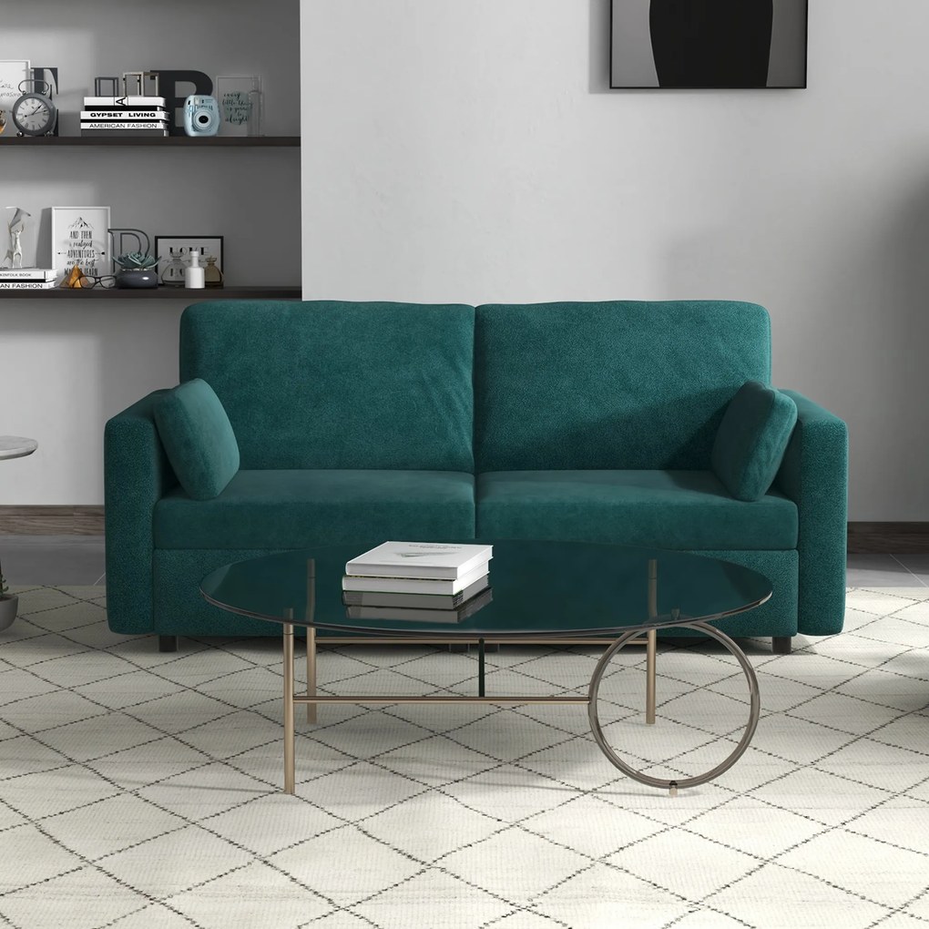 Canapea clasică cu 3 locuri cu scaun capitonat și arcuri, canapea din catifea pentru living și birou cu perne, 178x82x85cm verde HOMCOM | Aosom RO