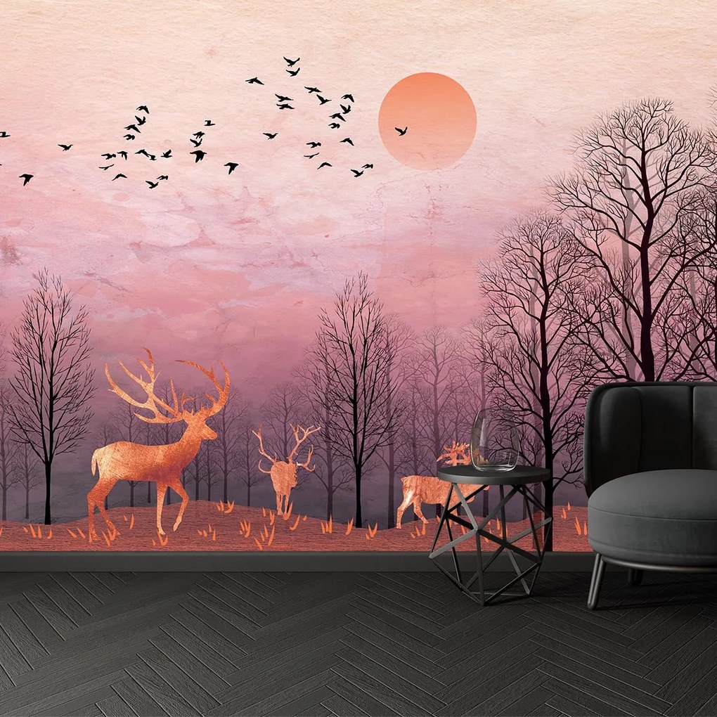Fototapet - Căprioare la apus de soare (147x102 cm)