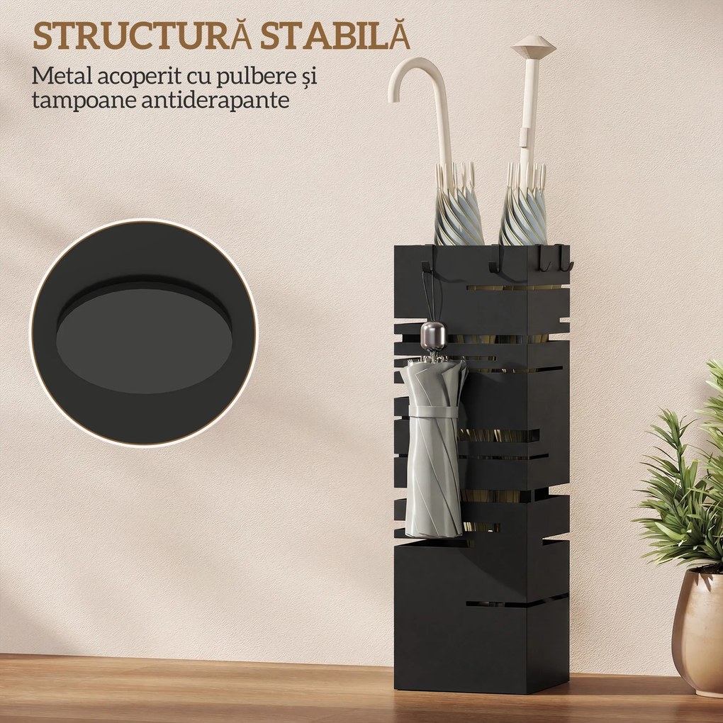 HOMCOM Suport Autoportant pentru Umbrele, Pătrat, Metalic, Negru | Aosom Romania