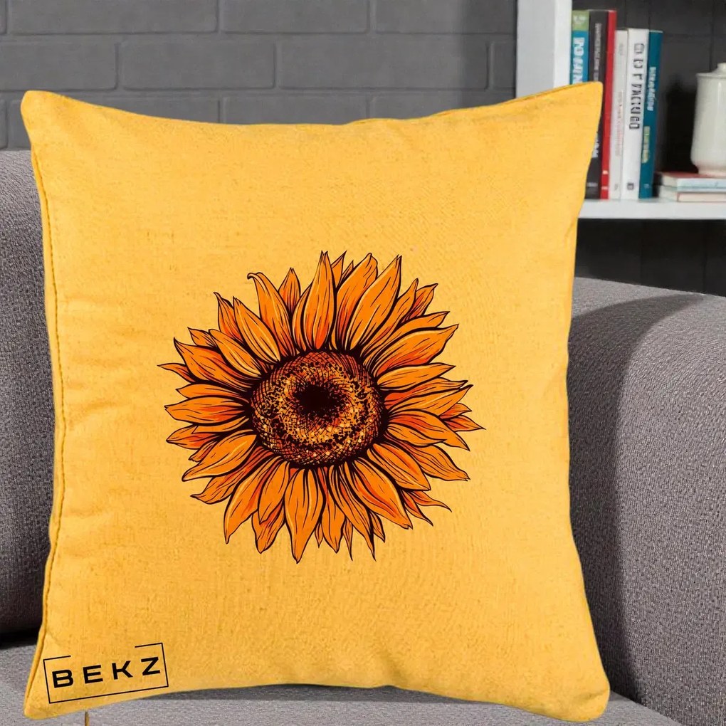 Perna Decorativa Floarea Soarelui Vibranta, 40x40 cm, Galben, Husa Detasabila, Perna Inclusa, BEKZ®