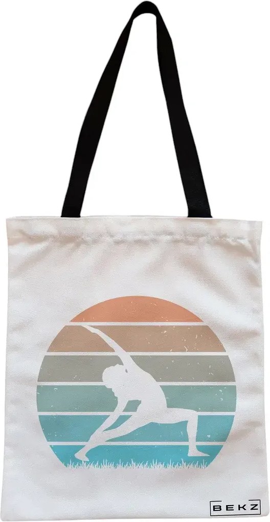 Sacosa de Panza pentru Cumparaturi, Geanta Tote, Yoga 10, Cu fermoar, 38x34.5 cm, Alba, BEKZ®