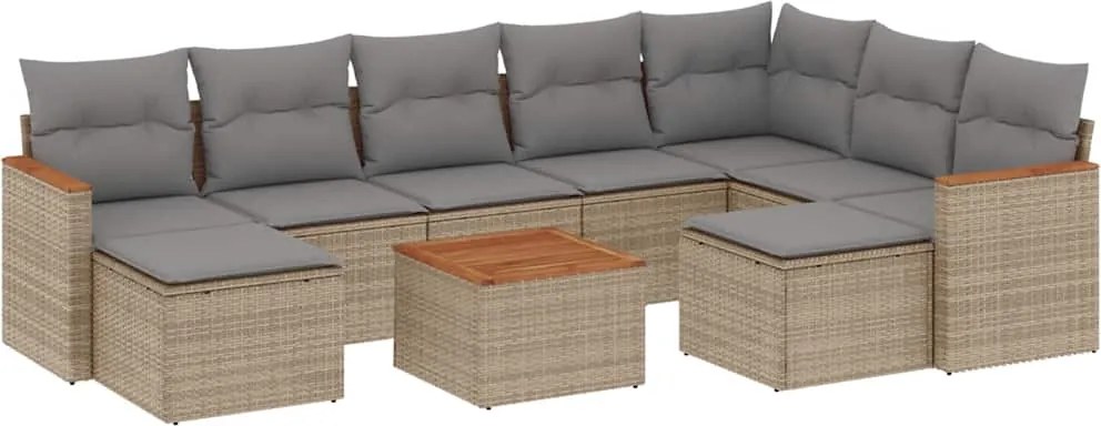 vidaXL Set canapele de grădină cu perne, 10 piese, bej, poliratan