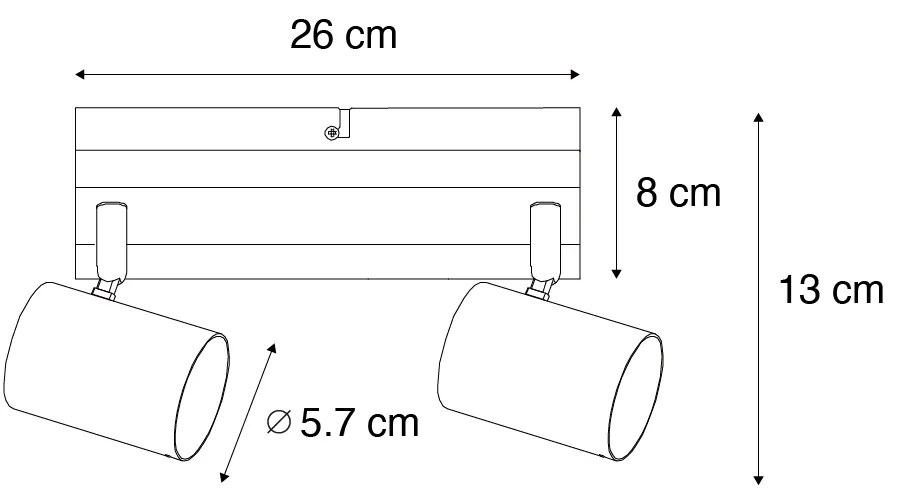 Plafoniera neagra cu lemn, 2 lumini reglabile, dreptunghiulara - Jeana