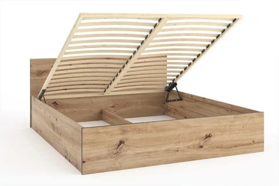 Pat dublu cu rama pentru saltea, 164x80x204 cm, Pola, ADRK Furniture (Culoare: Natural)