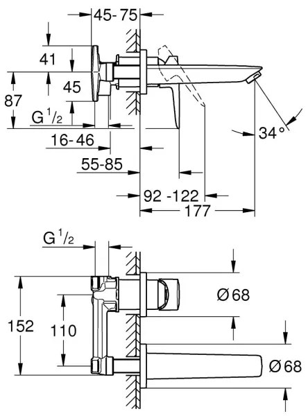 Baterie pentru lavoar GROHE 20474001, pipa 177 mm, crom lucios